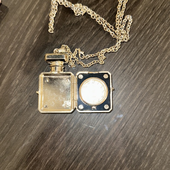 bebe perfume bottle necklace locket gold rhinestone - Picture 2 of 5